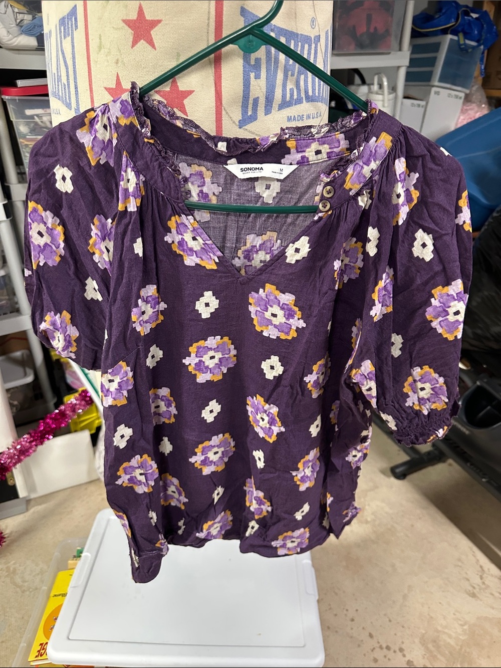 Sonoma Purple Floral Puff-Sleeve Blouse